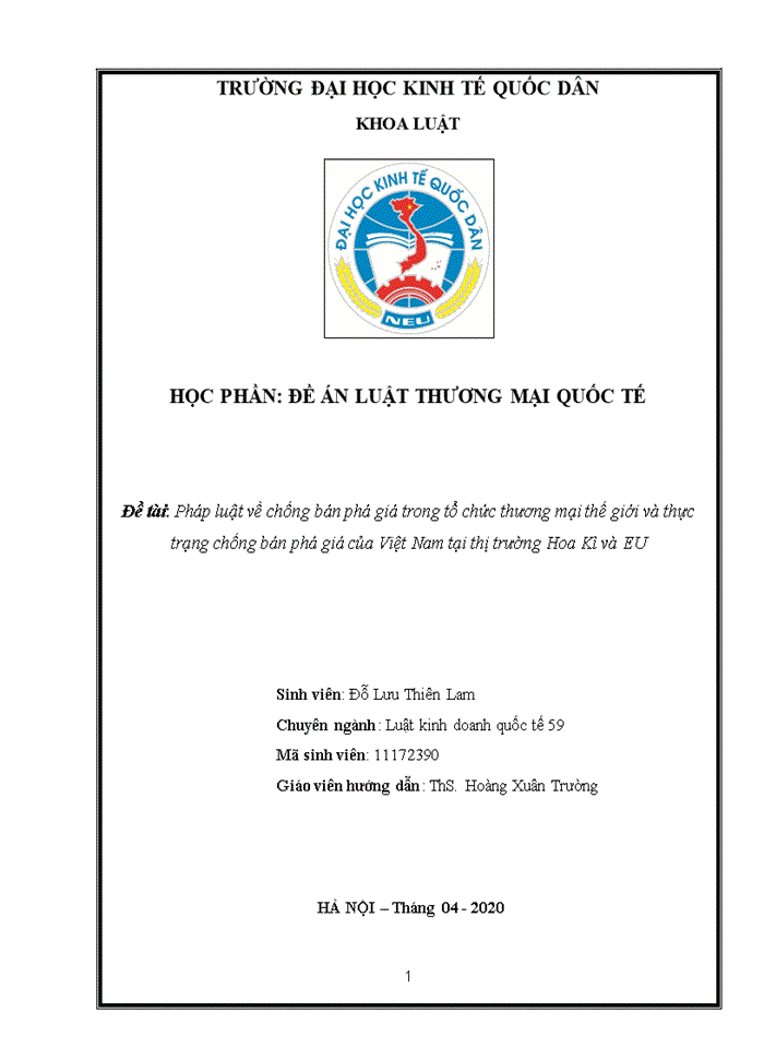 Pháp luật về chống bán phá giá trong tổ chức thương mại thế giới và thực trạng chống bán phá giá của Việt Nam tại thị trường Hoa Kì và EU