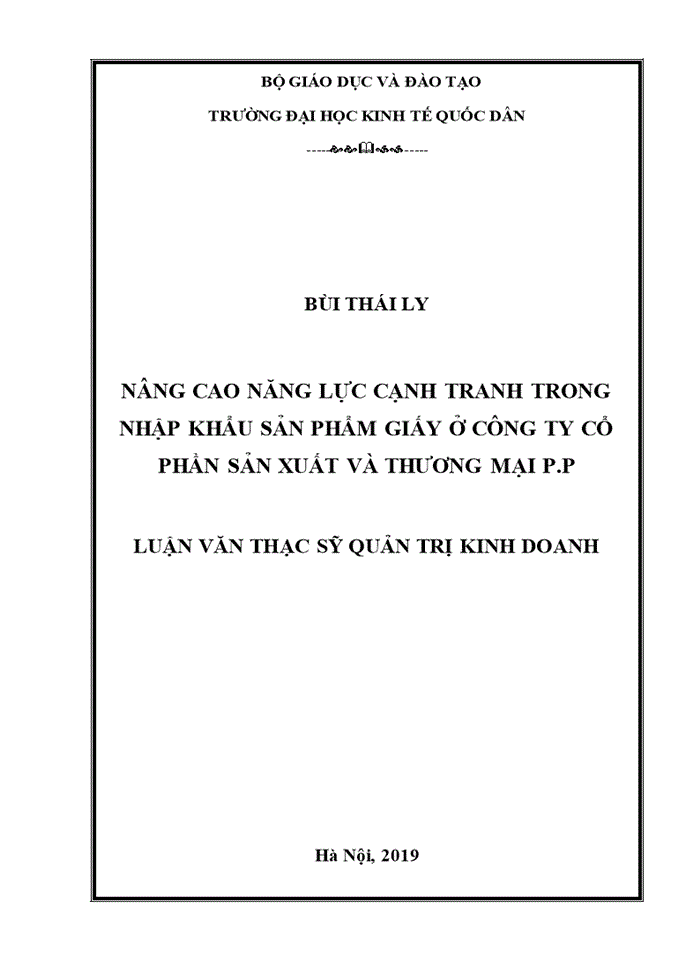 THS NÂNG CAO NĂNG LỰC CẠNH TRANH TRONG NHẬP KHẨU SẢN PHẨM GIẤY Ở CÔNG TY CỔ PHẦN SẢN XUẤT VÀ THƯƠNG MẠI P P