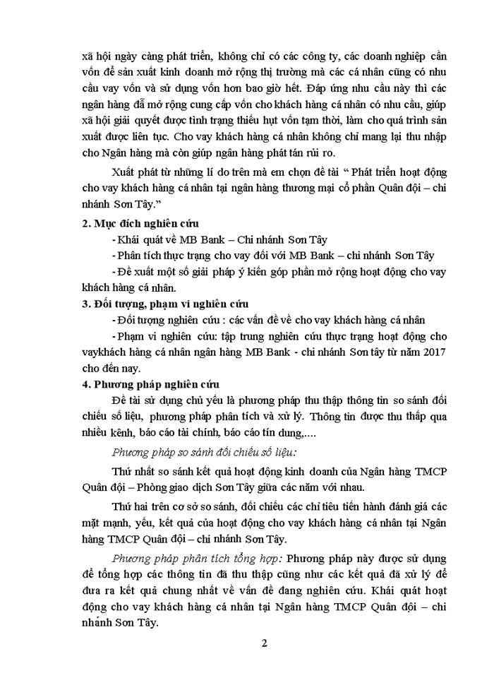 image for page Phát triển hoạt động cho vay khách hàng cá nhân tại ngân hàng thương mại cổ phần Quân đội chi nhánh Sơn Tây