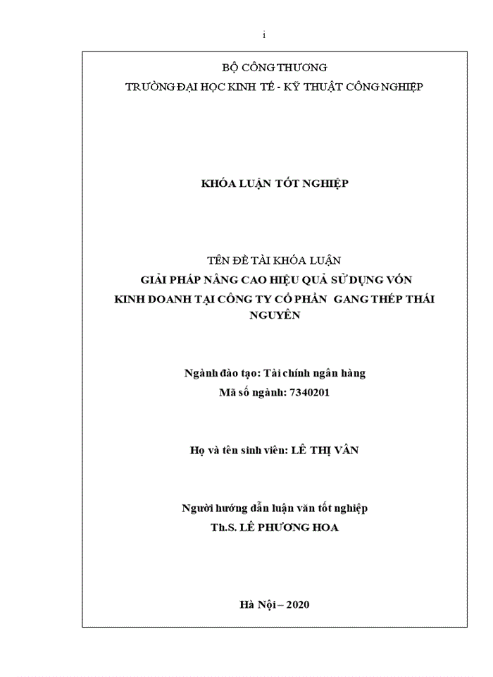 image for page GIẢI PHÁP NÂNG CAO HIỆU QUẢ SỬ DỤNG VỐN KINH DOANH TẠI CÔNG TY CỔ PHẦN GANG THÉP THÁI NGUYÊN