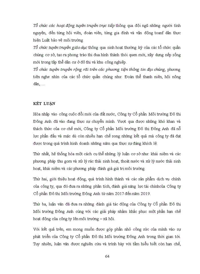 image for page NGHIÊN CỨU ĐÁNH GIÁ TÁC ĐỘNG ĐẾN MÔI TRƯỜNG VÀ XÃ HỘI TẠI CÔNG TY CỔ PHẦN MÔI TRƯỜNG ĐÔ THỊ ĐÔNG ANH
