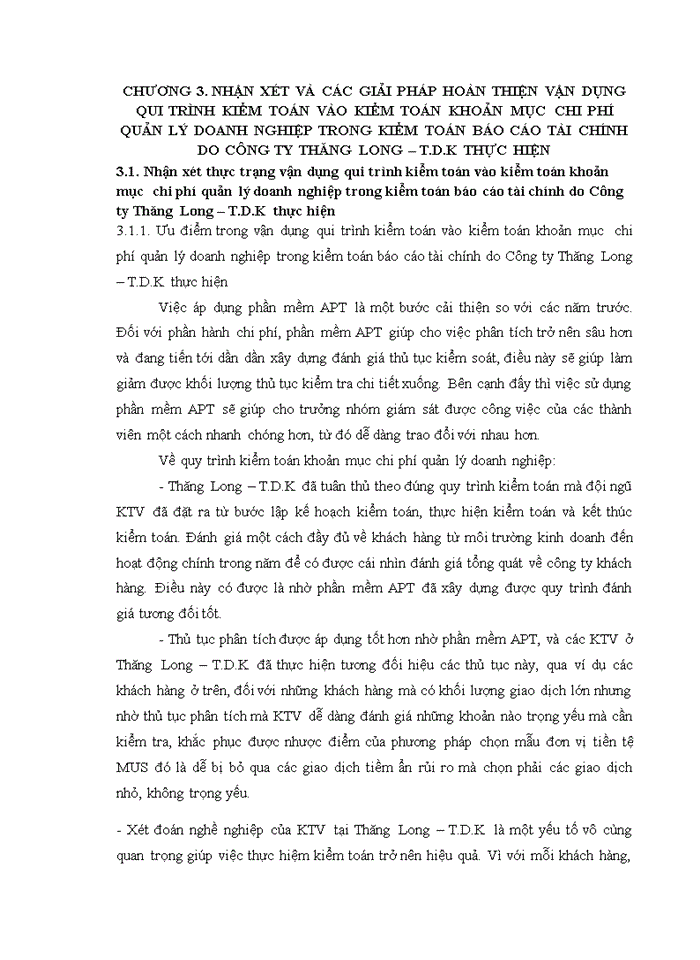 image for page Vận dụng quy trình kiểm toán vào kiểm toán khoản mục chi phí quản lý doanh nghiệp trong kiểm toán báo cáo tài chính do Công ty TNHH Kiểm toán và Định giá Thăng Long T D K Chi nhánh Hà Thành thực hiện