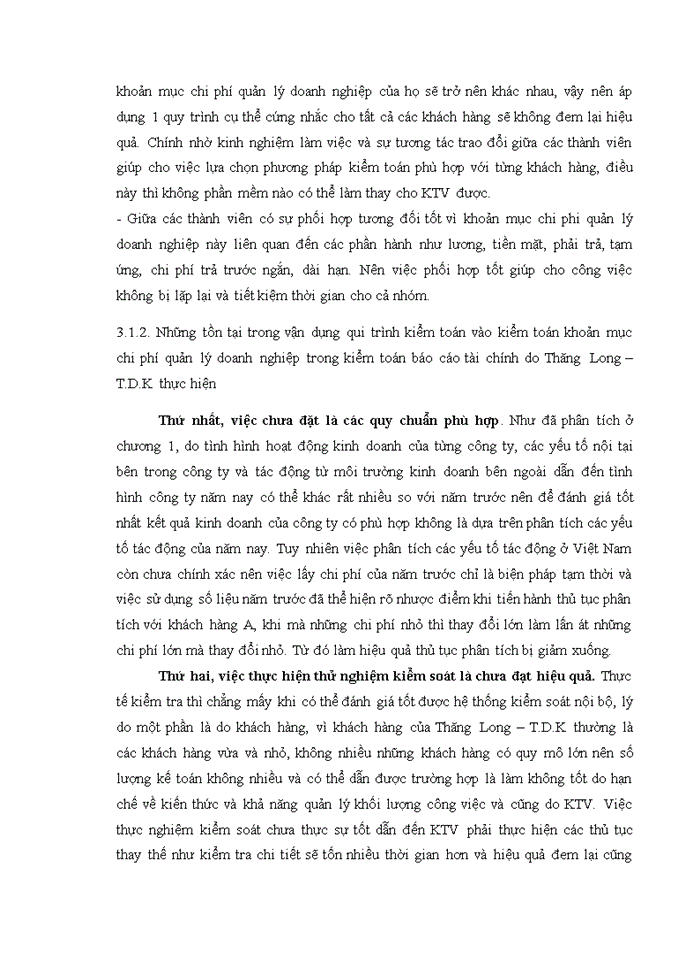 image for page Vận dụng quy trình kiểm toán vào kiểm toán khoản mục chi phí quản lý doanh nghiệp trong kiểm toán báo cáo tài chính do Công ty TNHH Kiểm toán và Định giá Thăng Long T D K Chi nhánh Hà Thành thực hiện