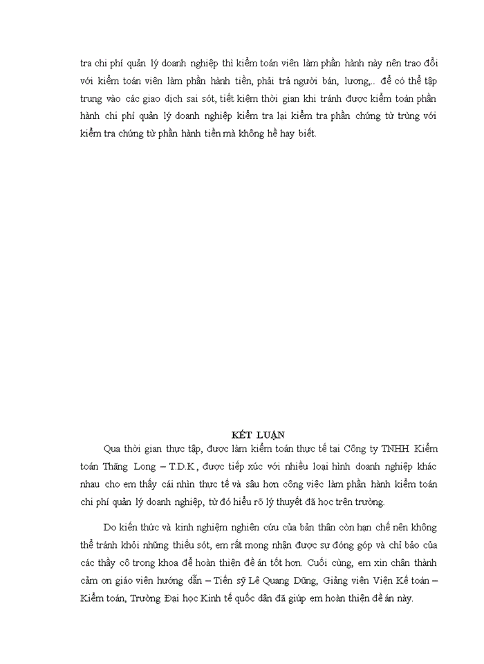 image for page Vận dụng quy trình kiểm toán vào kiểm toán khoản mục chi phí quản lý doanh nghiệp trong kiểm toán báo cáo tài chính do Công ty TNHH Kiểm toán và Định giá Thăng Long T D K Chi nhánh Hà Thành thực hiện