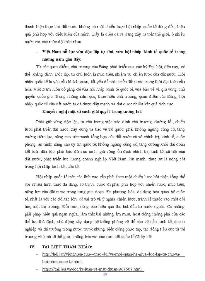 image for page Vận dụng lý luận về mâu thuẫn để phân tích mâu thuẫn giữa xây dựng nền kinh tế độc lập tự chủ với hội nhập kinh tế quốc tế của Việt Nam