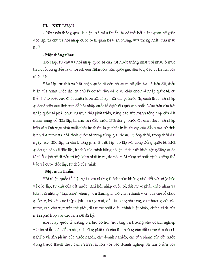 image for page Vận dụng lý luận về mâu thuẫn để phân tích mâu thuẫn giữa xây dựng nền kinh tế độc lập tự chủ với hội nhập kinh tế quốc tế của Việt Nam
