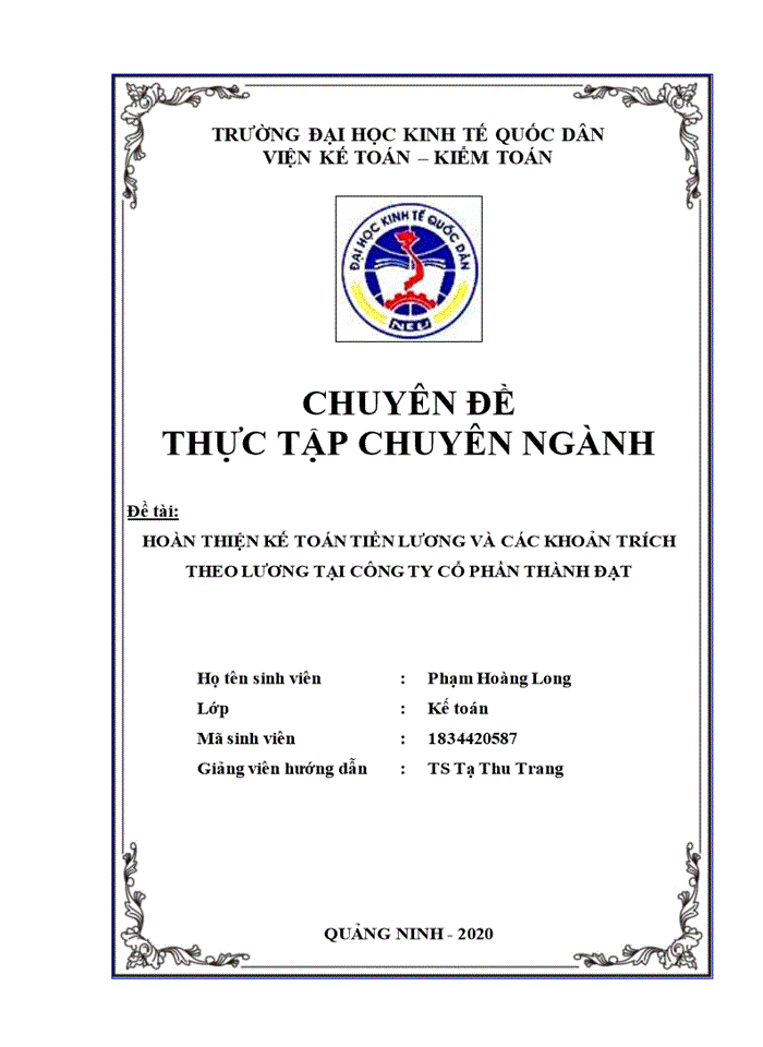 image for page Kế toán tiền lương và các khoản trích theo lương tại Công ty cổ phần Thành Đạt