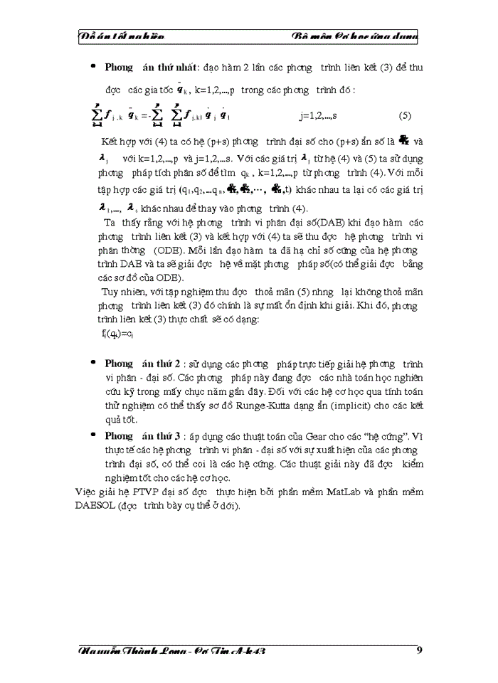 image for page Vấn đề giải phương trình chuyển động của cơ hệ sử dụng các công cụ phần mềm, qua các phần mềm MatLab và DAESOL