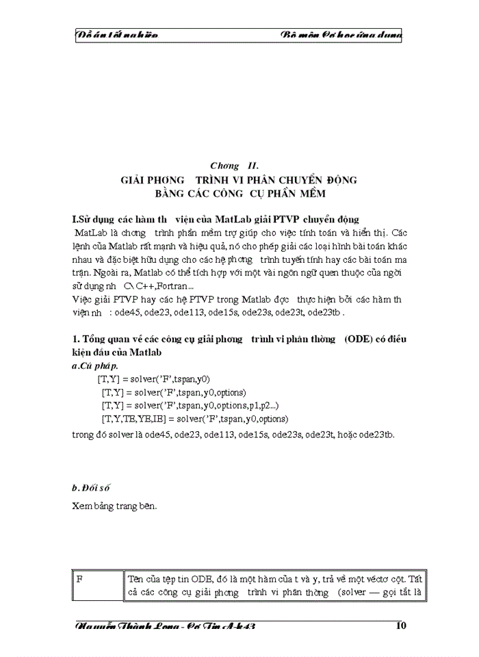 image for page Vấn đề giải phương trình chuyển động của cơ hệ sử dụng các công cụ phần mềm, qua các phần mềm MatLab và DAESOL