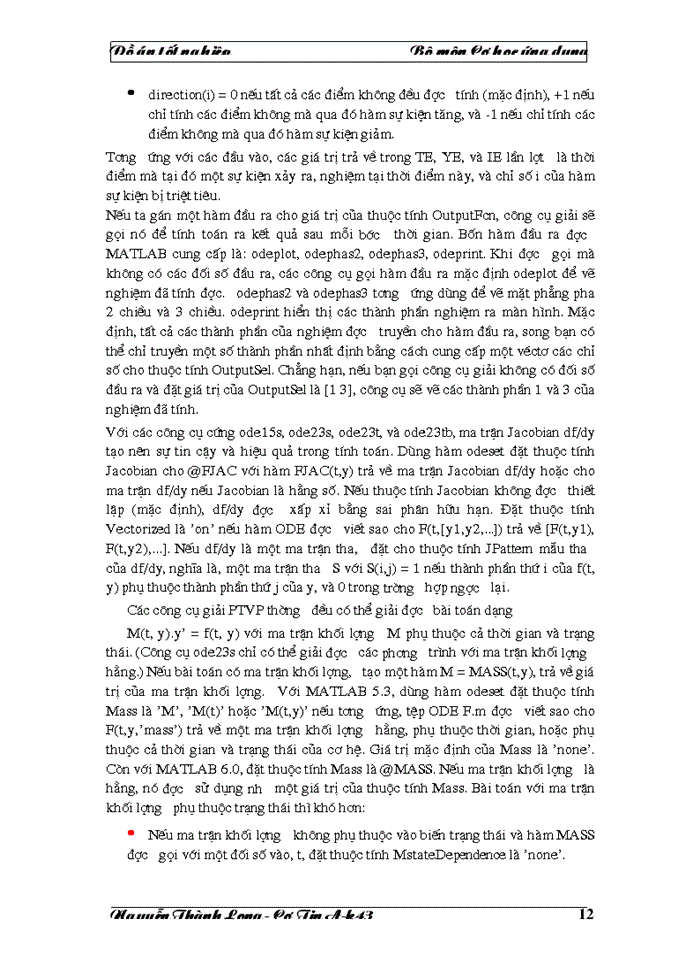 image for page Vấn đề giải phương trình chuyển động của cơ hệ sử dụng các công cụ phần mềm, qua các phần mềm MatLab và DAESOL