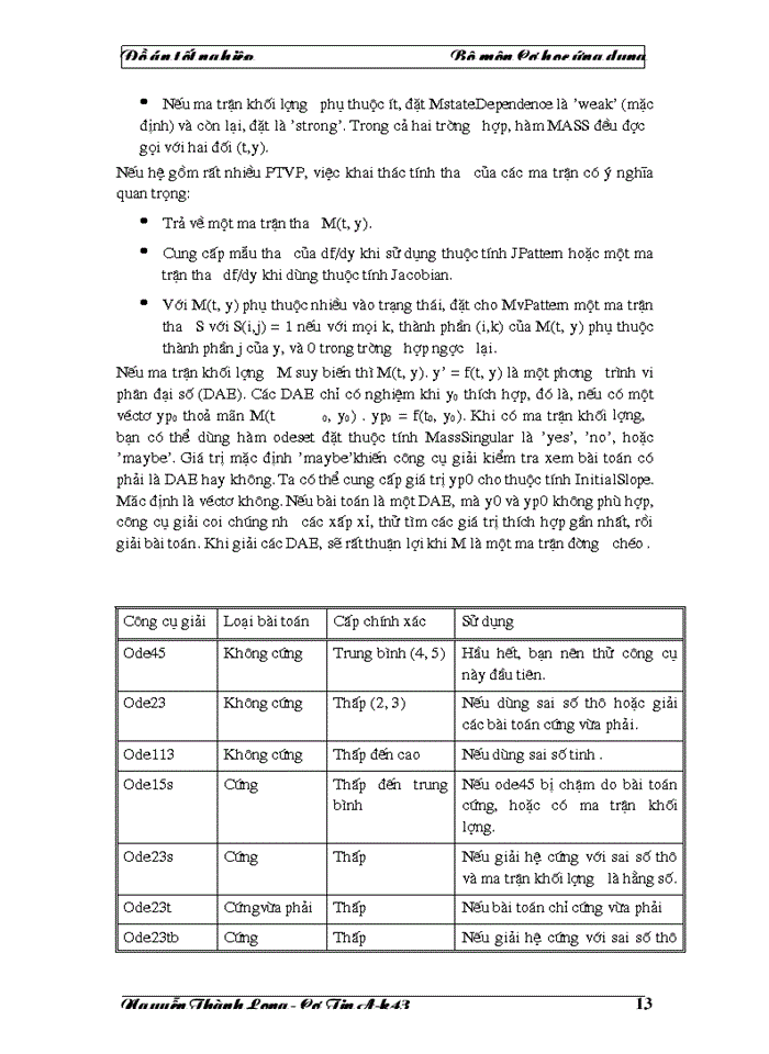 image for page Vấn đề giải phương trình chuyển động của cơ hệ sử dụng các công cụ phần mềm, qua các phần mềm MatLab và DAESOL