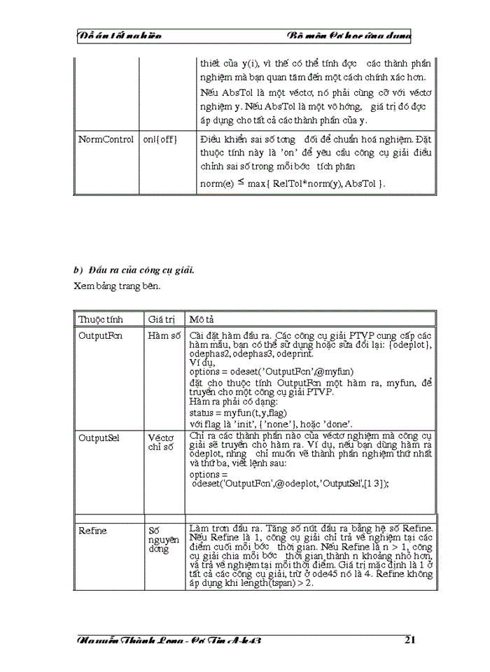 image for page Vấn đề giải phương trình chuyển động của cơ hệ sử dụng các công cụ phần mềm, qua các phần mềm MatLab và DAESOL