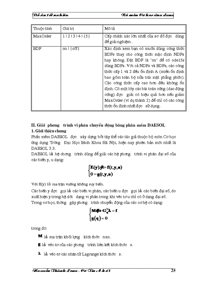 image for page Vấn đề giải phương trình chuyển động của cơ hệ sử dụng các công cụ phần mềm, qua các phần mềm MatLab và DAESOL