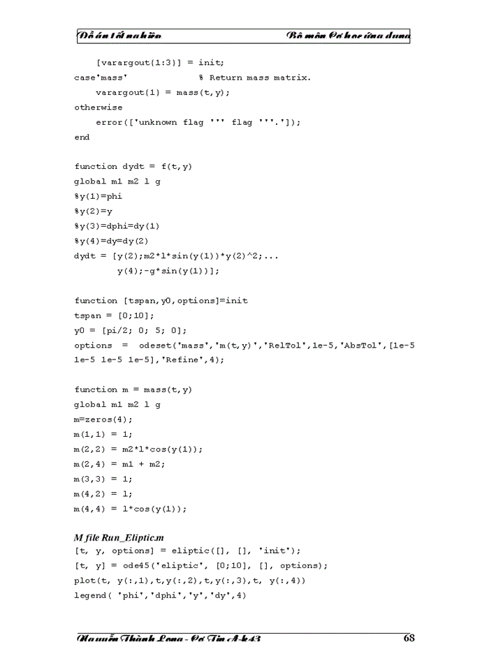 image for page Vấn đề giải phương trình chuyển động của cơ hệ sử dụng các công cụ phần mềm, qua các phần mềm MatLab và DAESOL