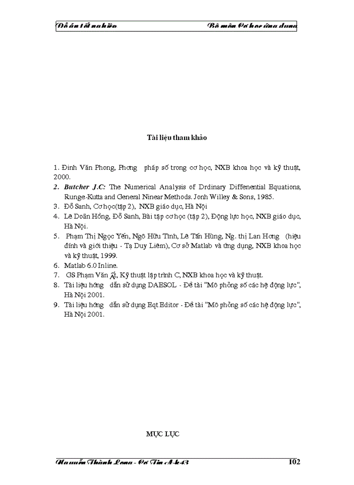 image for page Vấn đề giải phương trình chuyển động của cơ hệ sử dụng các công cụ phần mềm, qua các phần mềm MatLab và DAESOL