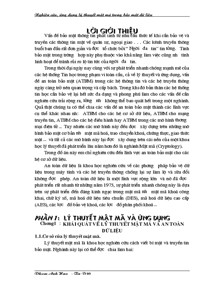 Nghiên cứu, ứng dụng lý thuyết mật mã trong bảo mật dữ liệu