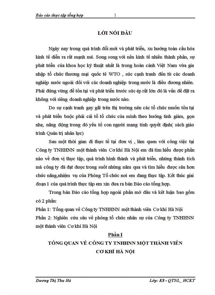 image for page Nghiên cứu sâu về phòng tổ chức nhân sự của Công ty TNHHNN một thành viên Cơ khí Hà Nội