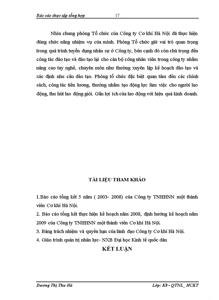 image for page Nghiên cứu sâu về phòng tổ chức nhân sự của Công ty TNHHNN một thành viên Cơ khí Hà Nội