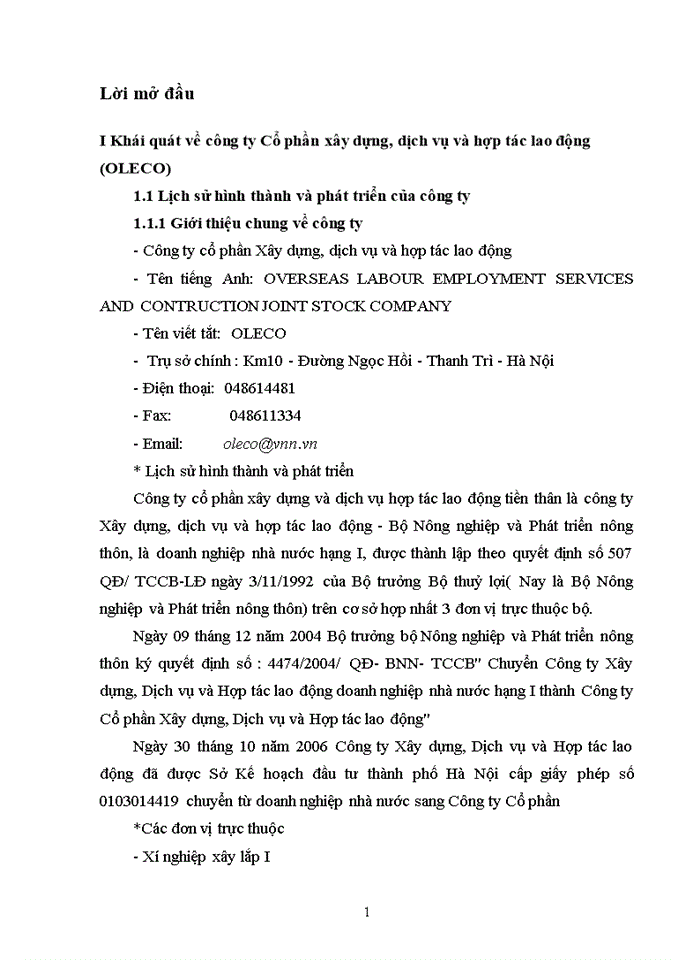 image for page Khái quát về công ty Cổ phần xây dựng, dịch vụ và hợp tác lao động (OLECO)