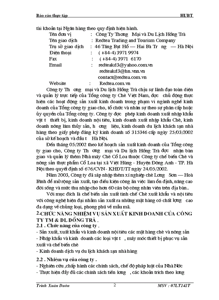 image for page Thực tế công tác kế toán tại công ty TM & DL Hồng Trà