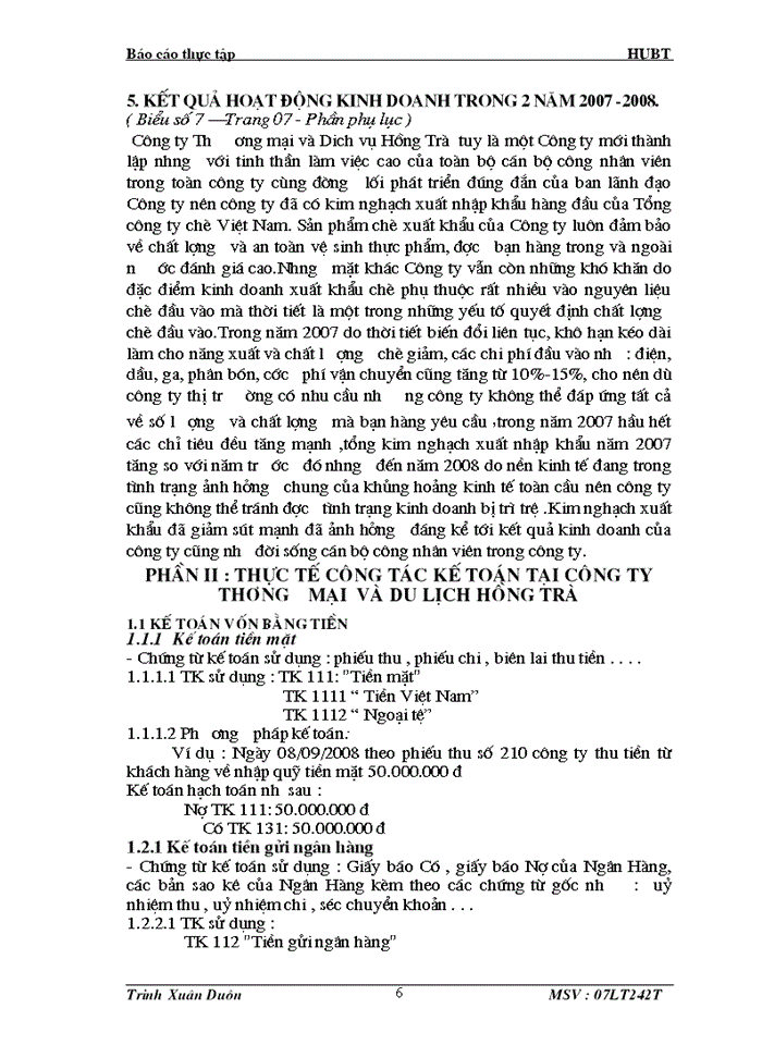 image for page Thực tế công tác kế toán tại công ty TM & DL Hồng Trà