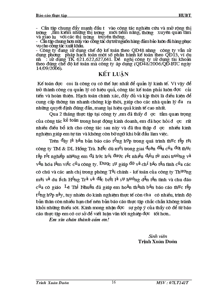 image for page Thực tế công tác kế toán tại công ty TM & DL Hồng Trà