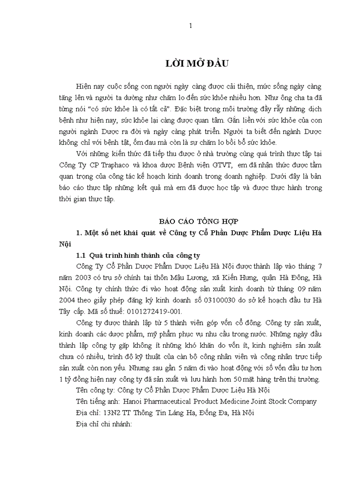image for page Một số nét khái quát về Công ty Cổ Phần Dược Phẩm Dược Liệu Hà Nội
