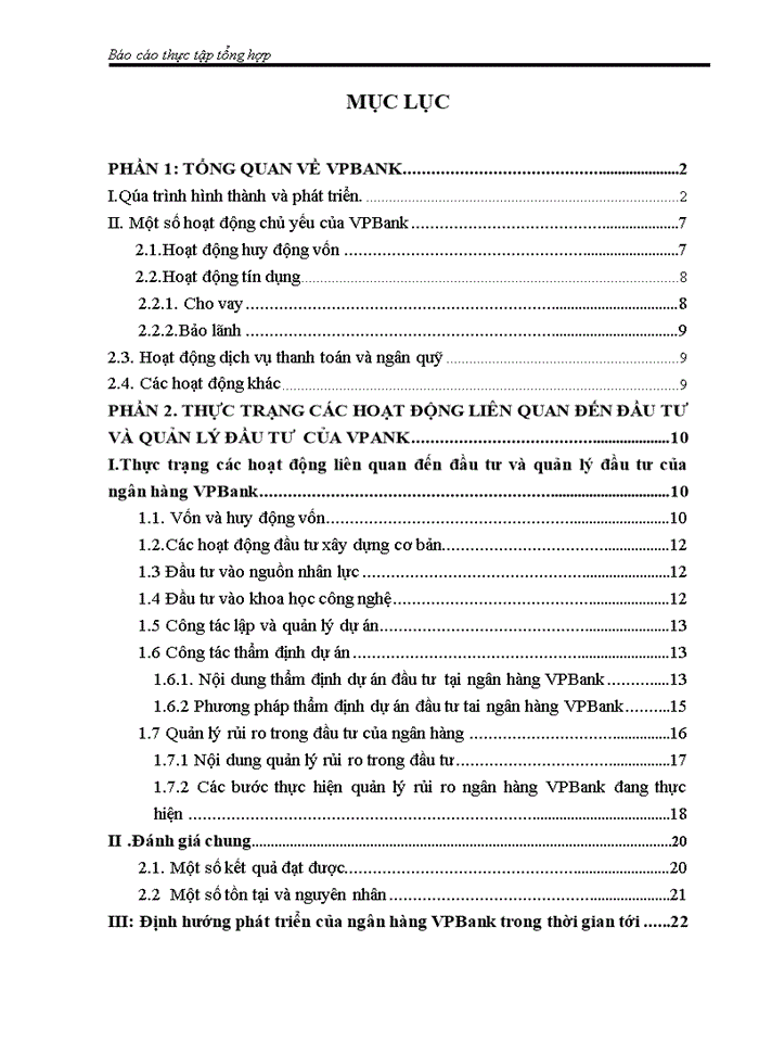image for page Thực trạng các hoạt động liên quan đến đầu tư và quản lý đầu tư của ngân hàng VPBank