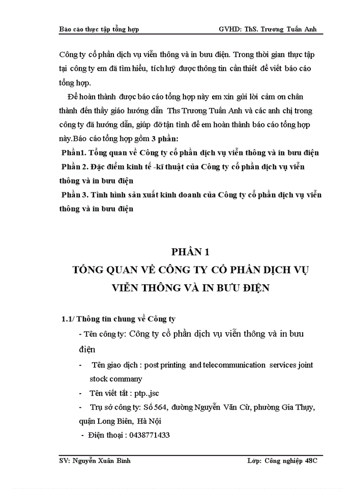 Đặc điểm kinh tế- kỹ thuật của công ty cổ phần dịch vụ viễn thông và in bưu điện