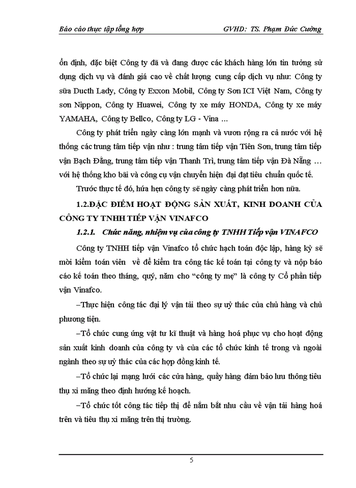 image for page Đặc điểm hoạt động sản xuất, kinh doanh của công ty tnhh tiếp vận vinafco