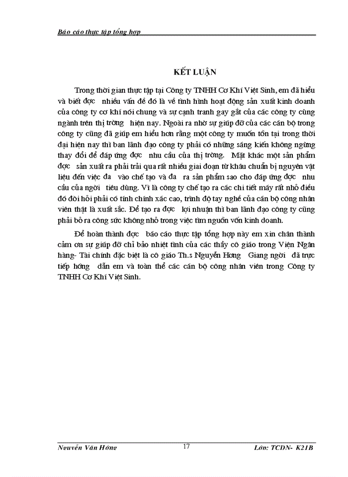 image for page Tổng quan về tình hình hoạt động sản xuất kinh doanh của công ty TNHH Cơ khí việt sinh