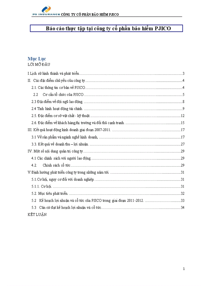 Báo cáo thực tập tại công ty cổ phần bảo hiểm PJICO