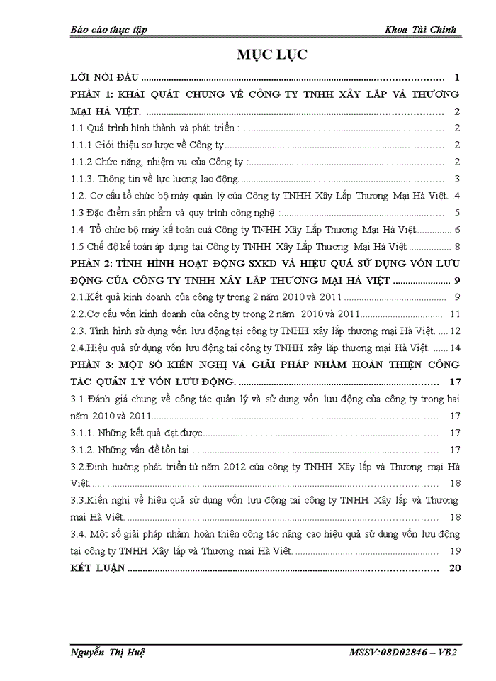Tình hình hoạt động sxkd và hiệu quả sử dụng vốn lưu động của công ty tnhh xây lắp thương mại hà việt