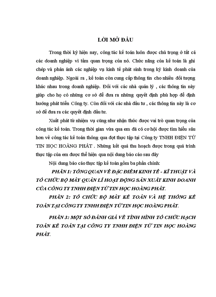 Tổ chức bộ máy kế toán và hệ thống kế toán tại công ty tnhh điện tử tin học hoàng phát.