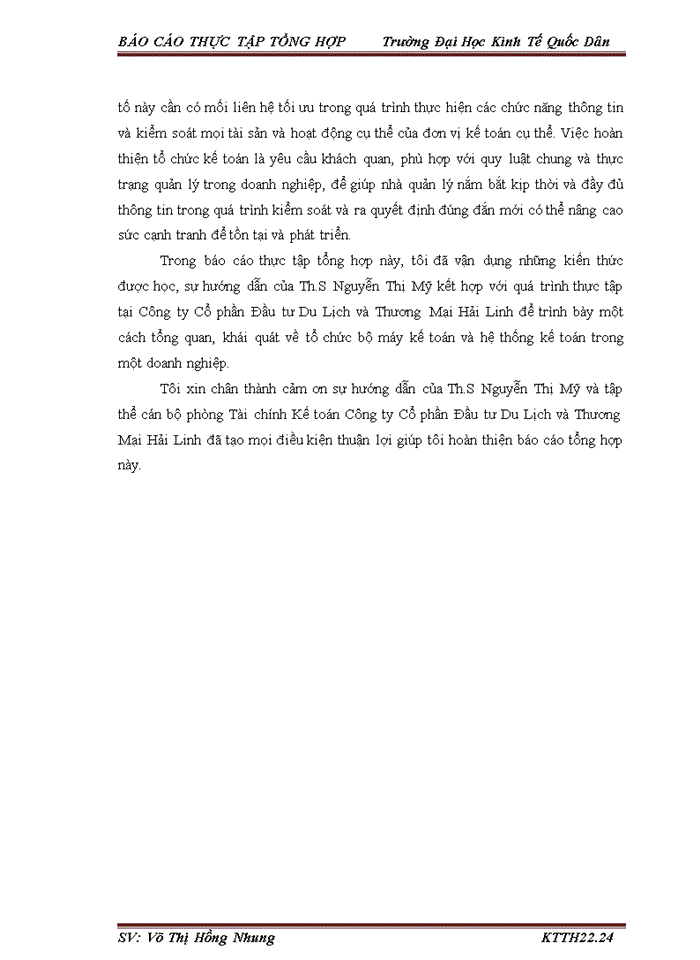 image for page Tổ chức bộ máy kế toán và hệ thống kế toán tại công ty cổ phần đầu tư du lịch và thương mại hải linh