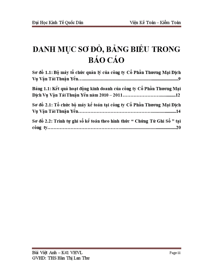 Tổ chức bộ máy kế toán và hệ thống kế toán tại công ty Cổ Phần Thương Mại Dịch Vụ Vận Tải Thuận Yến