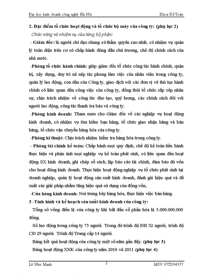 image for page Tổ chức công tác và phương pháp kế toán các phần hành kế toán tại công ty.