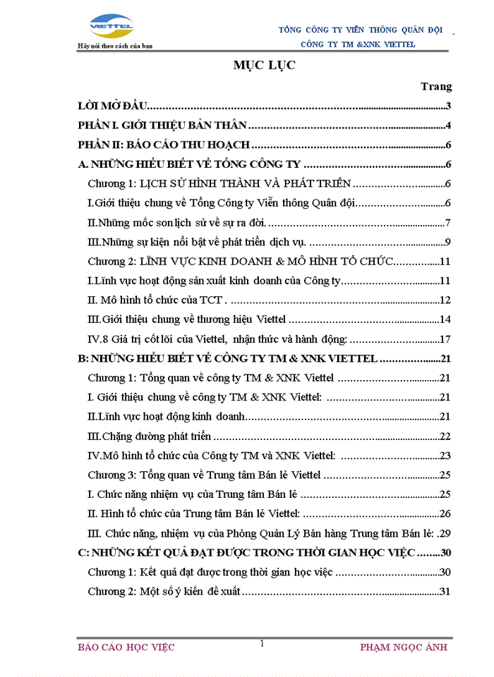 image for page Mô hình tổ chức của Công ty TM và XNK Viettel