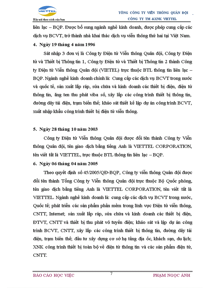 image for page Mô hình tổ chức của Công ty TM và XNK Viettel