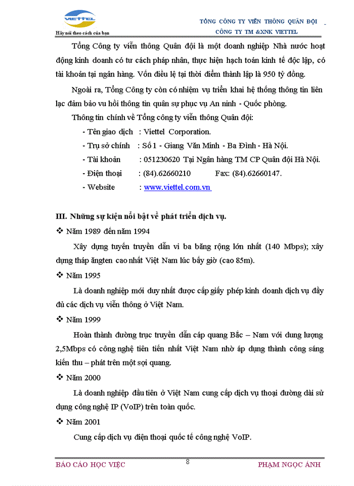 image for page Mô hình tổ chức của Công ty TM và XNK Viettel