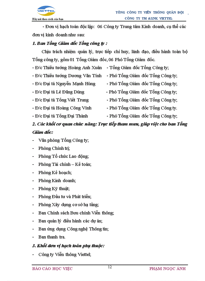 image for page Mô hình tổ chức của Công ty TM và XNK Viettel