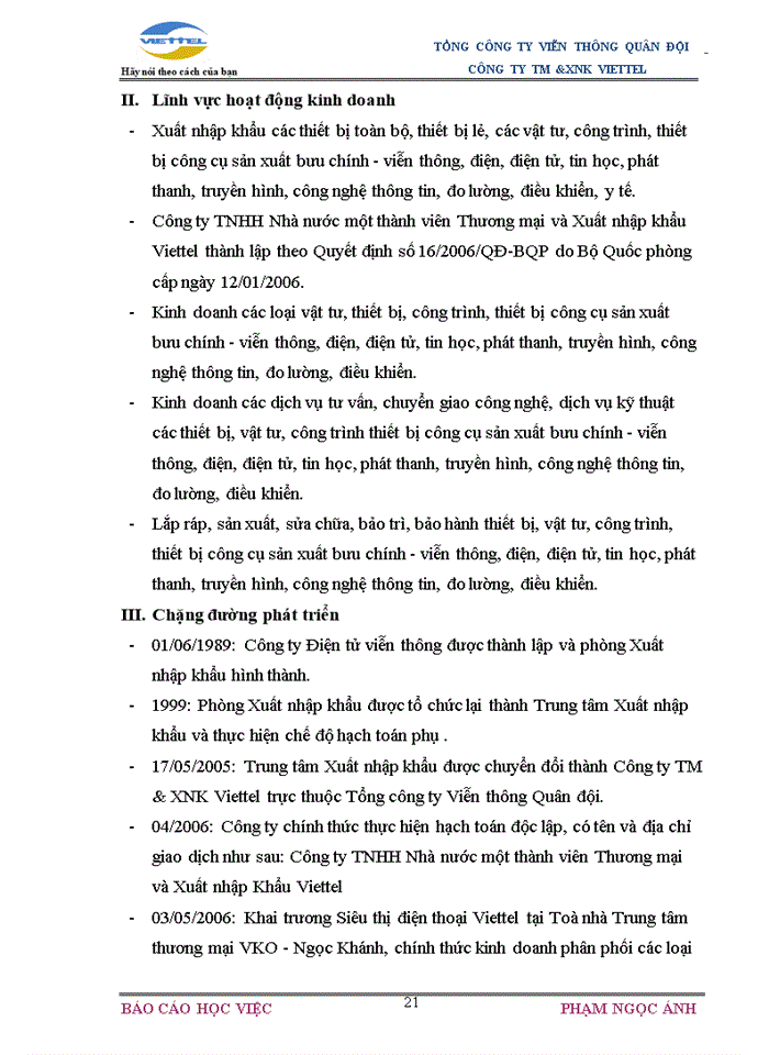 image for page Mô hình tổ chức của Công ty TM và XNK Viettel