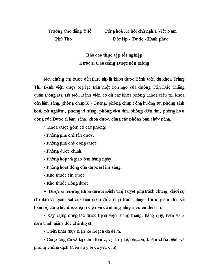 image for page Báo cáo thực tập tốt nghiệp Dược sĩ Cao đẳng Dược liên thông