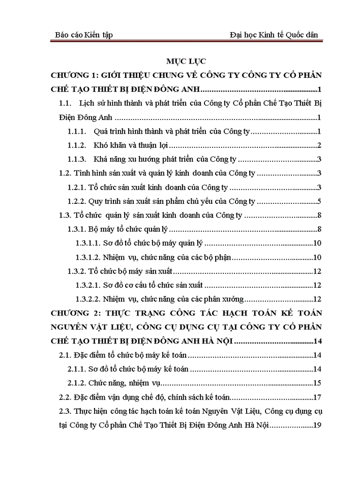 Thực trạng công tác hạch toán kế toán nguyên vật liệu, công cụ dụng cụ tại công ty cổ phần chế tạo thiết bị điện đông anh hà nội
