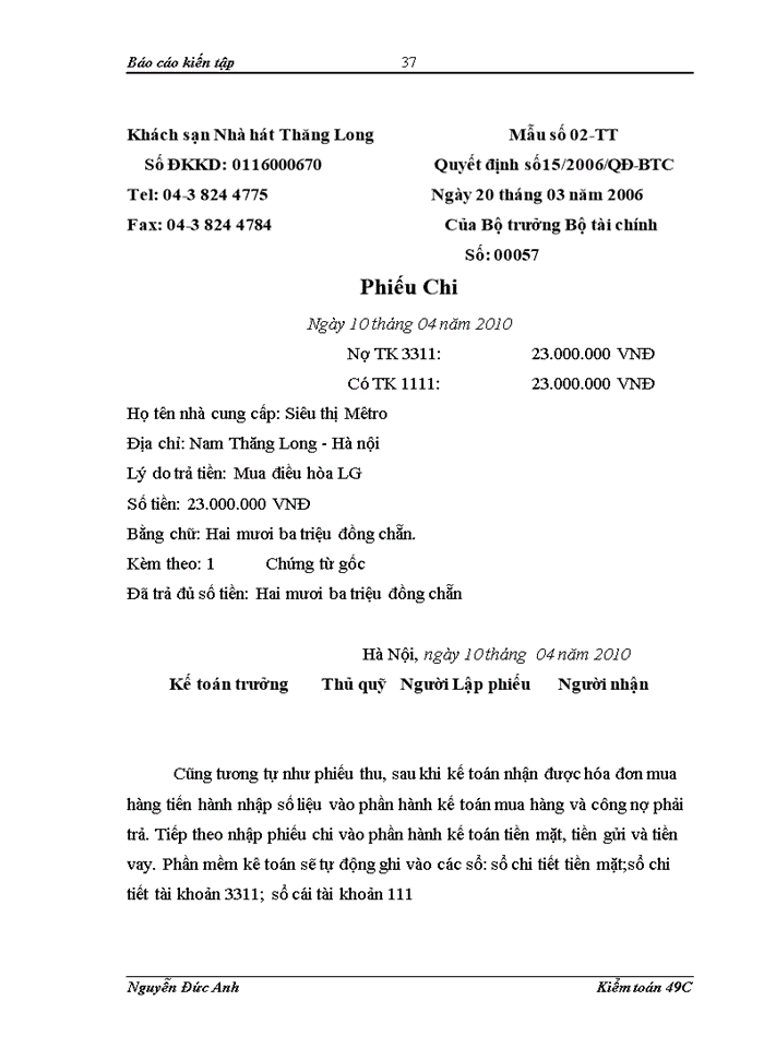 image for page Thực trạng tổ chức kế toán tại Khách sạn Nhà hát Thăng Long;