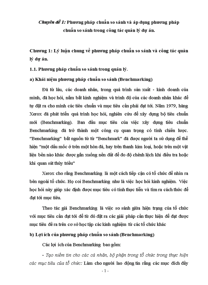 Phương pháp chuẩn so sánh và áp dụng phương pháp chuẩn so sánh trong công tác quản lý dự án.