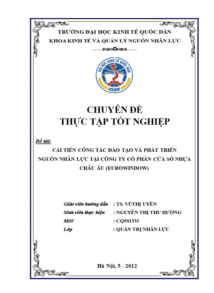 Cải tiến công tác đào tạo và phát triển nguồn nhân lực tại công ty cổ phần cửa sổ nhựa châu âu (eurowindow)