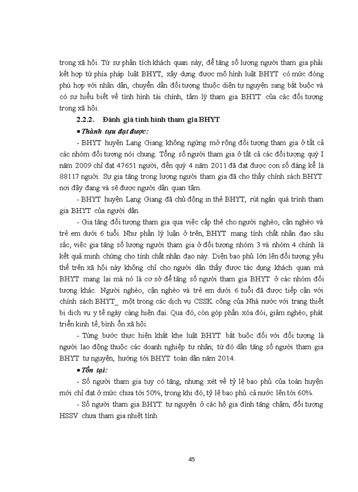 image for page Thực trạng đăng ký tham gia và thanh toán chi phí  KCB BHYT tại BHXH huyện Lạng Giang