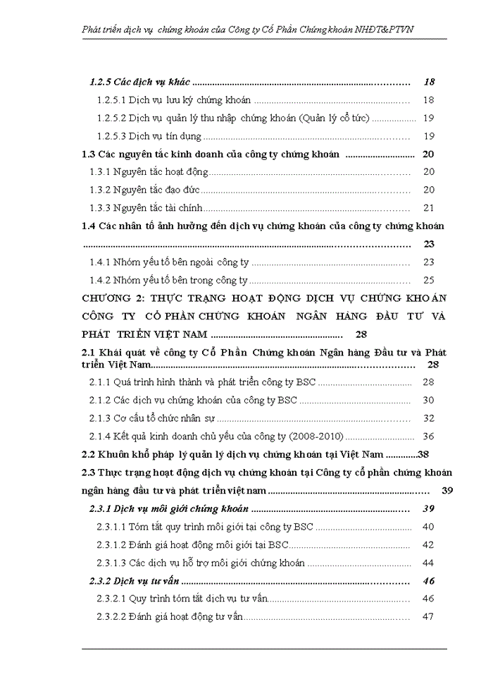 Phát triển dịch vụ  chứng khoán của Công ty Cổ Phần Chứng khoán NHĐT&PTVN