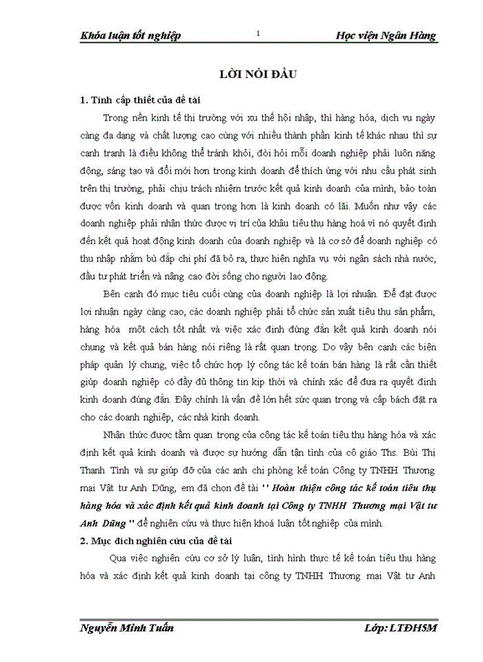 image for page Hoàn thiện công tác kế toán tiêu thụ hàng hóa và xác định kết quả kinh doanh tại Công ty TNHH Thương mại Vật tư Anh Dũng